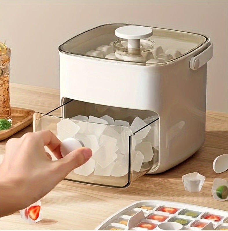 48-Cube Ice Maker with Easy-Press Lid - Double Layer, Portable Design, DIY Frozen Treats & Beverage Essential, Includes Silicone Tray, PET Material, Ideal Kitchen Gadget for Summer Drinks - Image 1